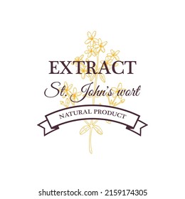 Hand drawn vintage St. John’s Wort extract design isolated on white. Vector illustration in sketch style