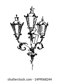 Hand drawn vintage street lamp. Sketch.