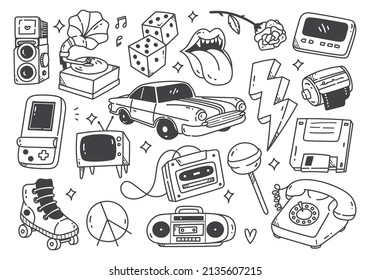 Hand drawn vintage stuff doodles vector illustration 