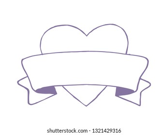 Hand drawn vintage style banner with heart, isolated on white background. Vector illustration