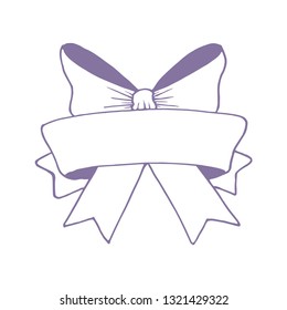 Hand drawn vintage style banner with a bow, in light pastel color, isolated on white background. Vector illustration