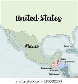 Hand drawn Vintage style of Central America map include Honduras map,USA map, Mexico map and Guatemalan map,Vector Illustration