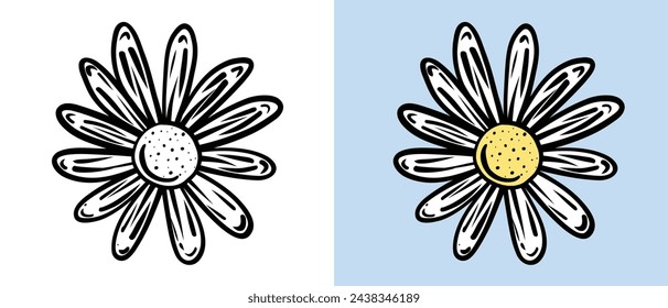 Hand Drawn Vintage Style Daisy Flowers Set in Doodle Style Sketch Isolated vector illustration for your designs Decorative retro natural daisy flowers for spring season or herbal concept. 