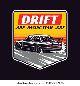 Hand Drawn Vintage style of Drift Racing Car