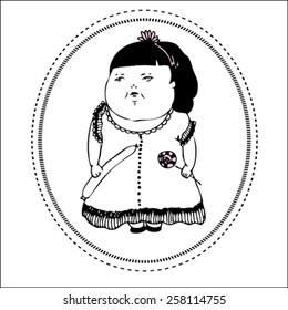 hand drawn in a vintage style fat girl