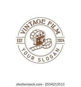 Hand drawn vintage style film production logo design template with vector illustration 