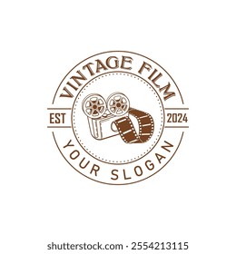 Hand drawn vintage style film production logo design template with vector illustration 