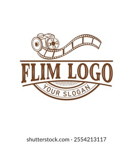 Hand drawn vintage style film production logo design template with vector illustration 