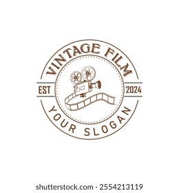 Hand drawn vintage style film production logo design template with vector illustration 