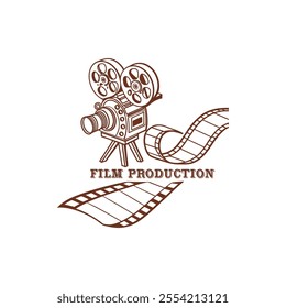 Hand drawn vintage style film production logo design template with vector illustration 