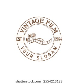 Hand drawn vintage style film production logo design template with vector illustration 