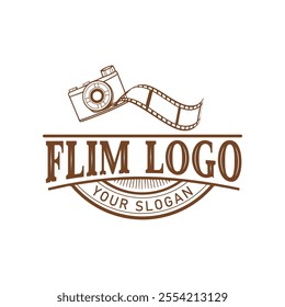 Hand drawn vintage style film production logo design template with vector illustration 