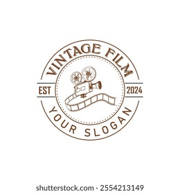 Hand drawn vintage style film production logo design template with vector illustration 