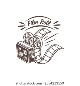 Hand drawn vintage style film production logo design template with vector illustration 