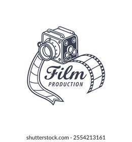 Hand drawn vintage style film production logo design template with vector illustration 