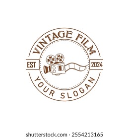 Hand drawn vintage style film production logo design template with vector illustration 