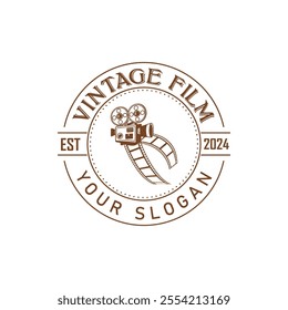 Hand drawn vintage style film production logo design template with vector illustration 