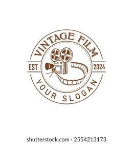 Hand drawn vintage style film production logo design template with vector illustration 