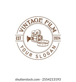 Hand drawn vintage style film production logo design template with vector illustration 