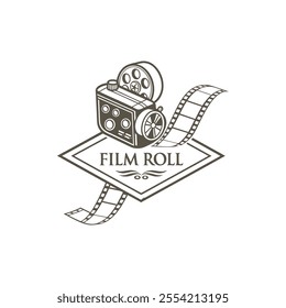 Hand drawn vintage style film production logo design template with vector illustration 