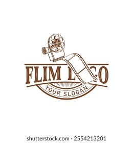 Hand drawn vintage style film production logo design template with vector illustration 