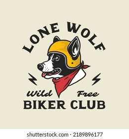 Handgezeichnete Vintage-Stil Maskottchen-Hund Motorrad und Garage Logo-Abzeichen