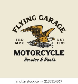 Hand Drawn Vintage style of Motorcycle and garage logo badge