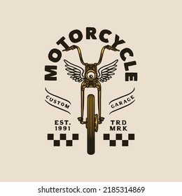 Hand Drawn Vintage style of Motorcycle and garage logo badge