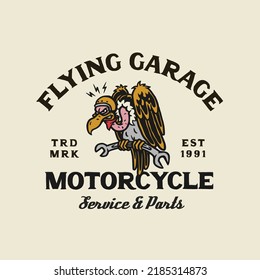 Hand Drawn Vintage style of Motorcycle and garage logo badge