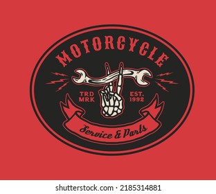 Hand Drawn Vintage style of Motorcycle and garage logo badge