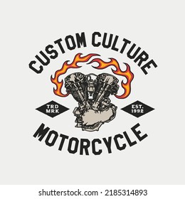 Hand Drawn Vintage style of Motorcycle and garage logo badge