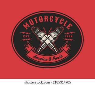 Hand Drawn Vintage style of Motorcycle and garage logo badge