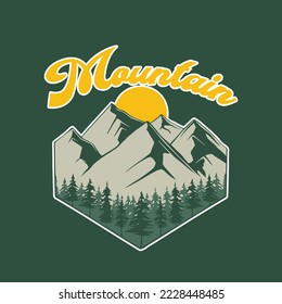 hand drawn vintage style mountain logo illustration
