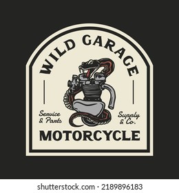 Hand Drawn Vintage style of SnakeMotorcycle and garage logo badge