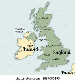 Hand drawn  Vintage style of United Kingdom map ,Vector Illustration