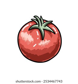 Dibujo de tomate de Vector de estilo vintage dibujado a mano aislado sobre fondo blanco. Ilustración vectorial retro de verduras. Elemento de diseño de tomate.