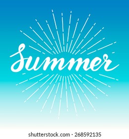 Hand drawn vintage summer design element with sunburst background, vector