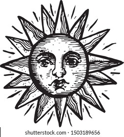 Hand drawn vintage sun clip art