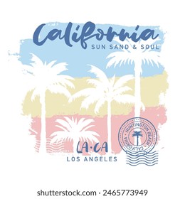 HANDGEZEICHNETE KLASSISCHE SURFSONNE SAND STRAND KÜSTE PALMENBAUMLANDSCHAFT KALIFORNIEN TRÄUMEN URLAUBSZIEL TYPOGRAFIE HÜBSCHES RETRO TSHIRT T T-PRINT FÜR BEKLEIDUNG MERCHANDISE