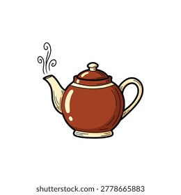 Hand Drawn Vintage Tea Pot Brown Betty Style