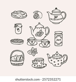 Hand drawn vintage tea time collection