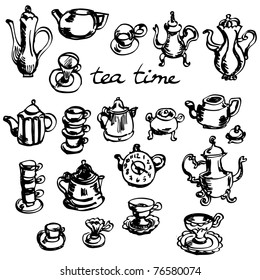 Hand drawn vintage tea time set