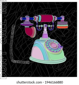 Hand drawn vintage telephone. Suitable for fashion print, icon, avatar, banner element, background, cover, post. Vector illustration.