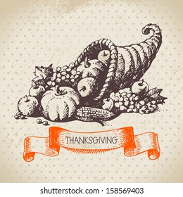 Hand drawn vintage Thanksgiving Day background