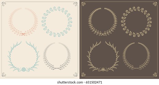 Hand drawn vintage thin line border set.