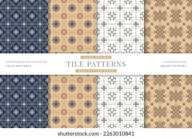 hand drawn vintage tile seamless patterns collection 1