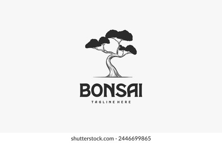 Ilustración de diseño de logotipo de árbol vintage dibujado a mano, logotipo de Bonsai vintage