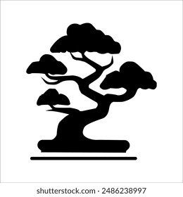Ilustración de diseño de logotipo de árbol vintage dibujado a mano, logotipo de Bonsai vintage