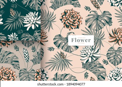 Hand drawn vintage tropical Garden Floral Patterns