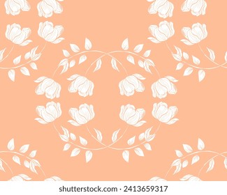 Hand Drawn Vintage Tulip Flower Seamless Pattern